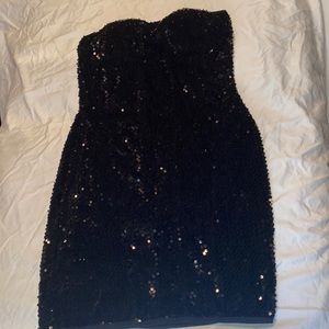 Black Strapless Sequin Mini Dress | Size Small